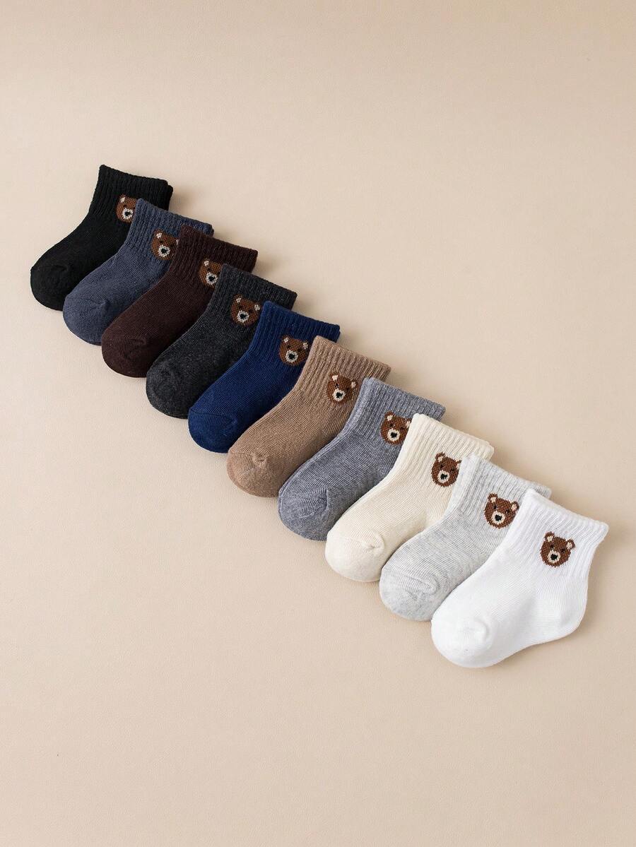 10 Pairs Of Baby Socks, Cute Cartoon Pattern Bear Socks, Newborn Elastic Socks - Multicolor - View 1
