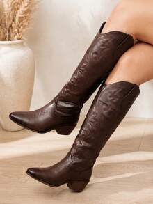 Women Mid-Calf Boots - Brown - View 3