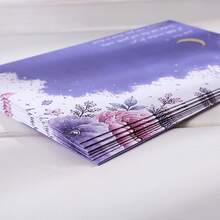 8 Pcs/Set (4 Envelopes + 4 Letter Papers) Dreamy Purple Floral Butterfly Envelope Letter Paper Set, Starry Moon Design Aesthetic Writing Stationery Scrapbook Craft Paper, Decorative Invitation Kit For Students Office School Party Supplies - Purple Moon Blossoms - View 10