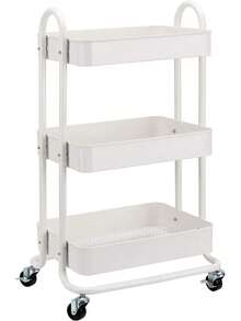 Mint Green  Basics 3 Tier Rolling Utility Cart Versatile Kitchen Storage Trolley With Smooth Rolling Wheels Sturdy Steel Frame For Home Office Organization - White - View 1