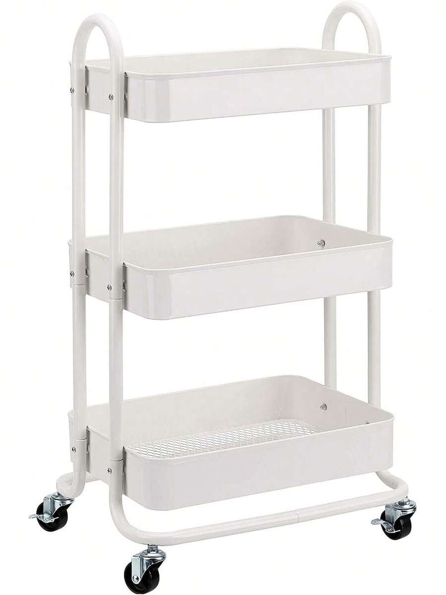 Mint Green  Basics 3 Tier Rolling Utility Cart Versatile Kitchen Storage Trolley With Smooth Rolling Wheels Sturdy Steel Frame For Home Office Organization - White - View 1