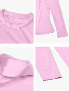 NcmRyu 1 Set Pakaian Olahraga Wanita Lengan Panjang & Celana Panjang Ketat Elastis Pembentuk Tubuh Seksi Warna Pink Musim Semi - Berwarna merah muda - View 5