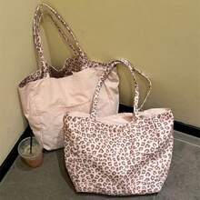 Korean Style Pink Leopard Print Canvas Tote Bag Women 2026 New Versatile Large Capacity Daily Commute Shoulder Bag - Multicolor - View 6