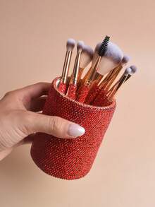 10pcs Multi-Function Rhinestone Makeup Brush Set - Includes 9 Luxury Charming Rhinestone Handle Brushes And 1 Fully Rhinestone Storage Tube - Desktop Storage Tube, Makeup Brush Storage Tube, Practical Makeup Brush Set - Suitable For All Skin Types - Multicolor - View 8