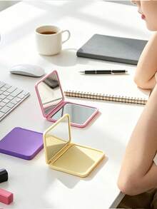 1/2pcs Multi-Color Double-Sided Folding Pocket Makeup Mirror, Portable Compact Square Hand Mirror, Minimalist Travel Makeup Mirror, Suitable For Handbag, Outdoor Daily Touch-Up - Multicolor - View 5