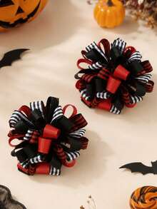 2pcs Halloween Hair Clips For Girls,Red Black Plaid Hydrangea Hairpin, Party Daily Hair Accessories - Multicolor - View 4