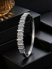 1pc Heavy-Duty Ladder-Style Pave Diamond Bracelet, Fully Embellished With Sparkling Diamonds, Exquisite And Elegant Design, Women's Gift Accessory - Bracelet - View 6