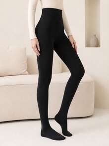 1pc Women's Black Opaque Stirrup Tights, Elastic Velvet Non-See-Through Pantyhose, Suitable For Preppy Style, Casual Wear And Daily Outfits - Black - View 3