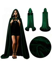 Soft Plush Plush Hooded Cape, Multiple Colors Available, Long Train Design, Medieval Wizard Costume, Adult Halloween Party Cosplay Cloak - Multicolor - View 10