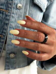 24pcs Oval Glossy Yellow Fashionable Fake Nails With 1pc Jelly Glue And 1pc Mini Nail File, Suitable For Women And Girls - Yellow - View 9
