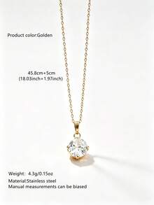 1pc Minimalist Fashion Elegant Style Geometric Round Pendant Decorated With Glass Stainless Steel Necklace Suitable For Women's Daily Wear/Party/Wedding/Friend's Holiday Gift - Yellow Gold - View 8