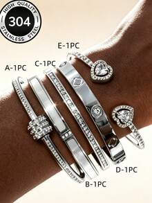 5pcs/1pc Premium Starry Men's Bracelet Set, 304 Stainless Steel, Fade-Resistant, Daily Wear Accessory Gift Suitable For Valentine's Day And Back To School - Silver - View 10