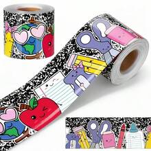 Cartoon Stationery Style Wall Decor Paper, Waterproof Self-Adhesive Blackboard Border Stickers For Classroom - A - View 1