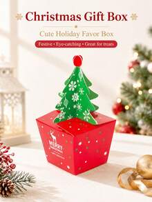 10pcs Christmas Dessert Gift Boxes, Festive Atmosphere Packaging, Cute Tree Top Shaped Party Favor Boxes, Suitable For Candy, Cookies, Desserts, Party Gifts, Table Decor, Celebration Supplies - Multicolor - View 1