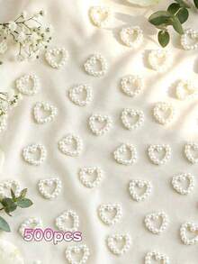 500pcs Heart-Shaped Pearl Table Scatter Decor, Plastic Faux Pearl Wedding Table Decoration, DIY Nail Art Decor, Suitable For Wedding Party Cake, Size: 0.47 Inch - Multicolor - View 10
