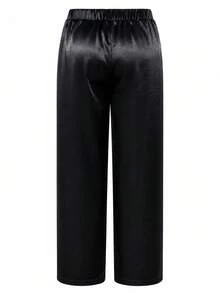 Women's Plus Size Solid Color Drawstring Pocket Wide Leg Pants, Suitable For Autumn - Black - View 3