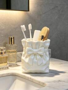 1pc French Sweet Bow Makeup Brush Holder, Pink & White Color, Suitable For Vanity, Bathroom Countertop, Home Storage, Girly Style, Valentine's Day And Girl Gift Choice - Multicolor - View 8
