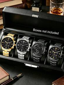 4Pcs Men Fashion Chronograph Quartz Wristwatches, Stainless Steel Band Business Watch, Multiple Colors For Daily & Party Wear - Set - View 2