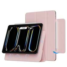 強磁吸附超薄三折式直立保護殼，適用 iPad Pro 13 吋 M5 M4 2026、Air 11 M2、10.9、Air 第 5 代、第 10 代、第 11 代、A16 2025、M3、Air 13，支援 Pencil Pro 與 Pencil - 粉色 - 查看 2