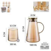 Amber Glass Beverage Jug Set, 1 Pitcher With Lid And 6 Drinking Cups For Kitchen, Dining Room And Home Use - Clear - View 8