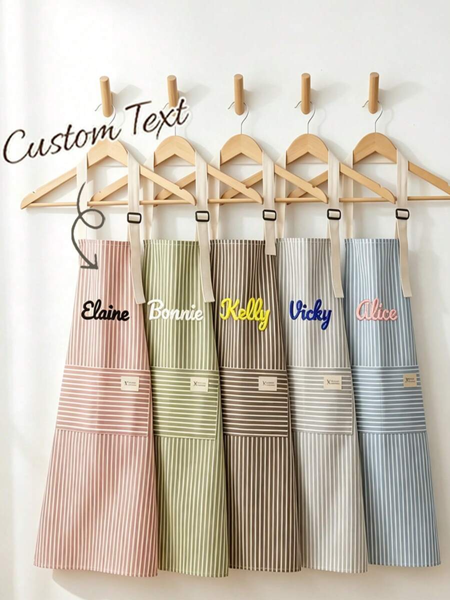 Customized Embroidered Name Apron, Kitchen Apron - Breathable And Skin-Friendly, Personalized Design, Thoughtful And Practical Souvenir, Striped Color Options. Suitable For Cooking, Baking, Handicrafts - Ideal For Home Use, Craft Studio - Multicolor - View 1