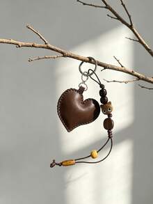 Heart-Shaped 3D Keychain Pendant Heart Bag Charm,Purse Charms - Coffee - View 10