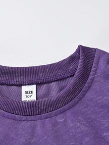 1pc Boys' Round Neck Long Sleeve Sweatshirt, Cartoon Rabbit Print, Playful Design, Comfortable Autumn/Winter New Style Boys' Top - Purple - View 4