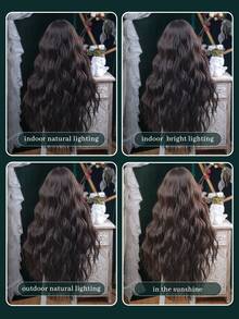 alicegarden 32-Inch Long Synthetic Wig Featuring A Natural Wavy Style In A A Stunning Black-Brown. Designed With Bangs , This False Hairpiece Is Perfect For Ms Daily Party Cosplay Use, Offering A Natural And Natural Durable Wig Gift For Ladies. - Black Brown - View 6