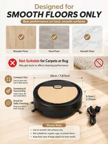 Mini Robot Vacuum Cleaner, USB Rechargeable Automatic Sweeping Robot, Suitable For Hardwood Floors, Hard Floors, Pet Hair And Home Dust Daily Cleaning, 800mAh - A - View 2