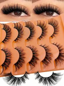 5 Pairs Full Strip Lashes Cat Eye False Eyelashes Natural Lightweight Fox Eye Style Fluffy And Thick Lengthened Outer Corner Suitable For Daily Makeup Perfect For Enhancing Eye Shape And Creating Soft Charming Looks For Everyday Wear - View 3