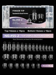 140pcs Sandwich Nail Extension Dual Mold, Inner Arc Short Square Crystal Nail Tips, Double Layer Nail Mold - Clear - View 5