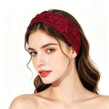 3pcs Women's Solid Color Embroidered Lace Elegant Fashion Breathable Comfortable Lightweight Decorative Headbands, Suitable For Daily Commute, Outfit Matching, Shopping, Travel, Photography And Wearing, Perfect Exquisite Gift For Friends - Black, White and Red Three-piece Set - View 10