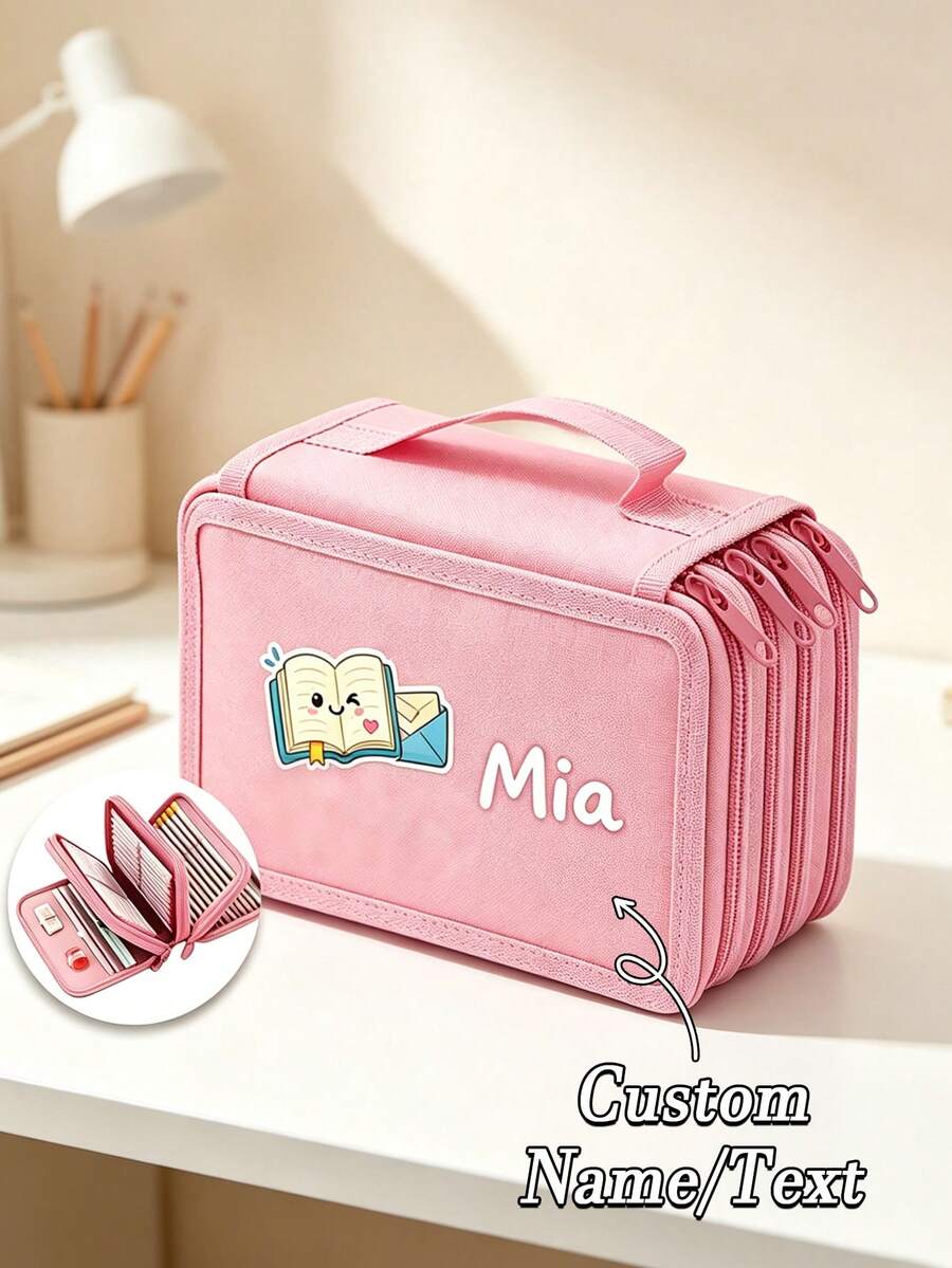 Custom 1pc Portable 4-Layer Pencil Storage Bag, 72-Slot Zipper Pencil Case, Suitable For Colored Pencils, Drawing Pens, Art Supplies Storage
