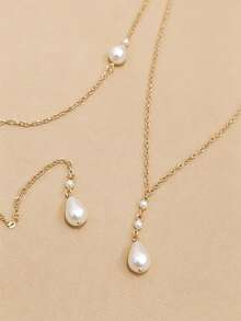 Best-Selling Asymmetrical Baroque Pearl Pendant Back Body Chain, Elegant Decorative Back Jewelry, Fashionable Women's Evening Accessory - Multicolor - View 3