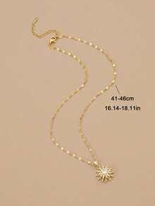 1pc Stainless Steel Women Necklace With Rotating Sunflower & Snowflake Pendant - Yellow Gold - View 3