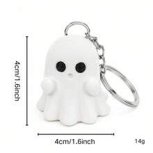 1pc Cute Multi‑Expression Ghost Keychain, Halloween 3D Ghost Bag Charm Pendant, Collectible Cartoon Ghost Key Ring, Holiday Party Gift For Friends - White - View 7
