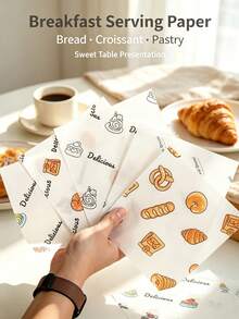 200pcs Printed Food Wrapping Paper Sheets, Grease‑Resistant Baking Paper, Cute Dessert Pattern Liner For Pastry, Sandwich, Fried Food, Bakery Cafe, Kitchen Daily Food Serving & Display[100/50/1pc] - Multicolor - View 4