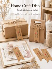200pcs Handmade Style Gift Tags Rustic Vintage Hang Tags Labels With String For Wedding Birthday Holiday Party Gift Wrapping Packaging Crafts - Multicolor - View 5
