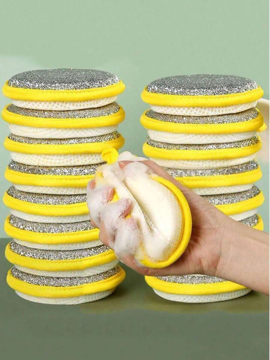 10/5pcs Double-Sided Dish Scrubbing Sponges, Steel Wire Back, Durable And Reusable, Suitable For Dishwashing, Tabletop, Stove And More - Multi-color - View 1