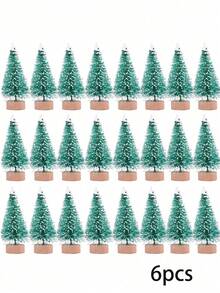 6pcs/1pc-Mini Bottle Brush Christmas Tree With Wooden Base, Christmas Decoration, Artificial Plastic Mini Tree Handmade Decor, Winter Snowy Scene Christmas Table Party Decoration (Green) - Green - View 12