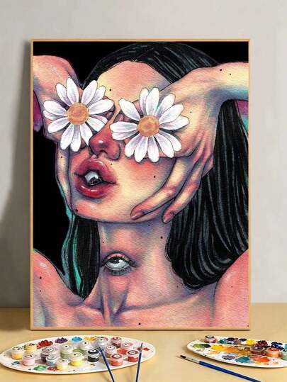 DIY Surreal Woman With Daisies (Frameless 8x12 / 16x20 Inches) Paint By Numbers Kit(Acrylic) Arts & Crafts For Adult Beginners, Home Wall Decor, And Unique Holiday Gifts For Modern Art Lovers