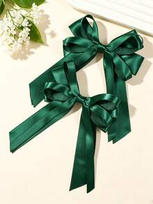 2pcs Green Ribbon Bow Hair Clips, Green Satin Ribbon Hair Accessories, Suitable For Daily Wear And Outings, Perfect Gift Choice - Green - View 1