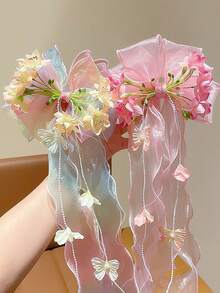 1pc Children's Hair Accessory Spring Fresh Small Bow Hair Clip For Girls, Sweet Orchid Hairband And Forest Style Pearl Tassel Hair Accessory (Slight Color Difference Between Actual Product And Image) - Mixed color - View 3