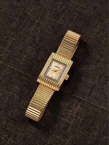 LIANDU 1 Elegant Ladies' Watch, Stainless Steel Square Dial Retro Watch, Daily Wear, Fashionable Casual Gorgeous Style, Perfect Choice For Holiday Gifts - Gold - View 4
