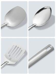 Bộ 6 món dụng cụ nấu ăn nhà bếp bằng kim loại, thìa, xẻng, muôi múc canh, rây lọc bằng thép không gỉ, màu vàng và bạc, dụng cụ nhà bếp bền bỉ, phù hợp nấu ăn hàng ngày - - - Xem 6