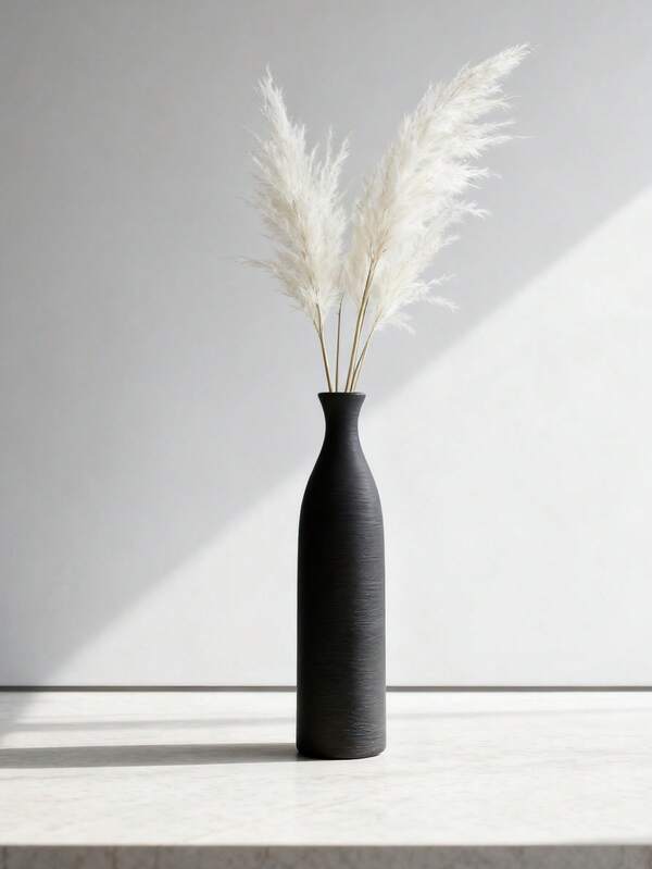 1pc Modern Minimalist Retro Black Brushed Ceramic Vase Decor, Creative Soft Decoration For Living Room Dried Flower Arrangement And Dining Table