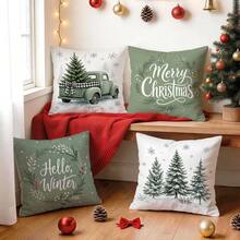 4pcs/1pc Christmas Snowflake Christmas Tree Pattern Pillow Case, Single-Sided Printed Pillow Case, Suitable For Living Room Bedroom Home Decor, All Season Pillow Case - Multicolor - View 9