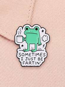 1pc Cute Cartoon Coffee Frog Enamel Pin, Humorous Text Badge, Fashion Accessory For Clothes And Bags, Fun Gift For Friends - Multicolor - View 5