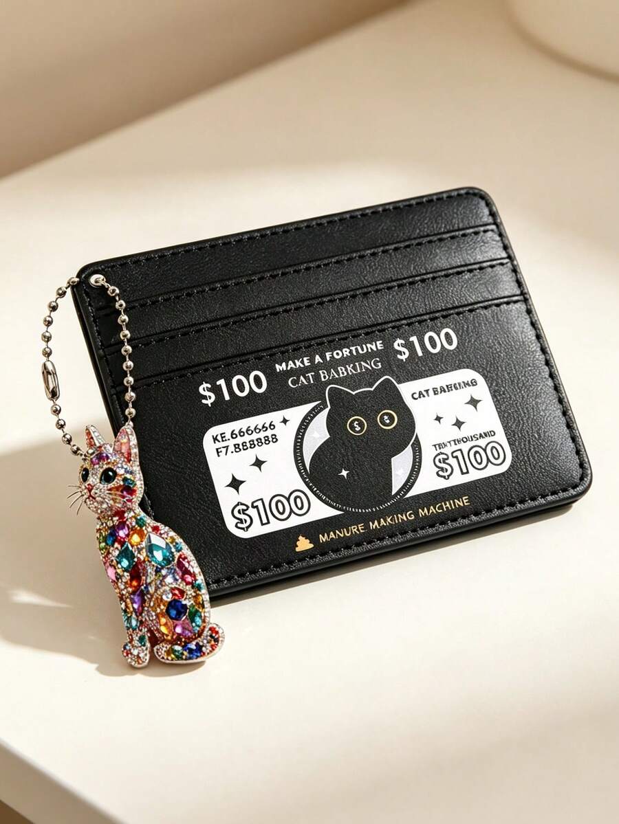 Cat Pattern Card Holder, With Card Slots, Credit Card Wallet, Funny Wallet, Multi-Slot Card Organizer, Women's Fashion Card Case, Also Practical For Men To Store Bank Cards And ID Cards, Essential For Back To School And Travel, Unique Teacher's Day Gift, Birthday Gift, Holiday Gift, Party Gift, Vacation Gift, Wedding Gift, Back To School Gift - Multicolor - View 1