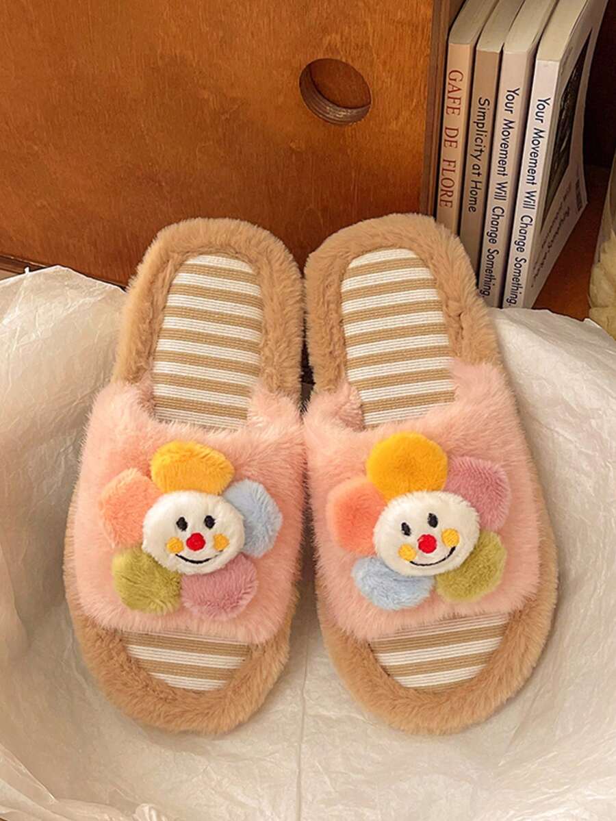 1 Pair Colorful Fuzzy Slippers Casual Slip-On Flat Cute - Pink - View 1